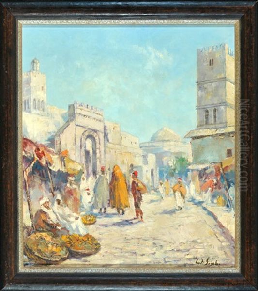 Orientalische Strasen- Und Marktszene Oil Painting by Ludwig Grieb