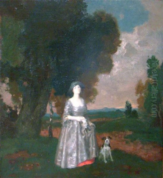 Dame Mit Hund Im Park Oil Painting by Theodor Baierl