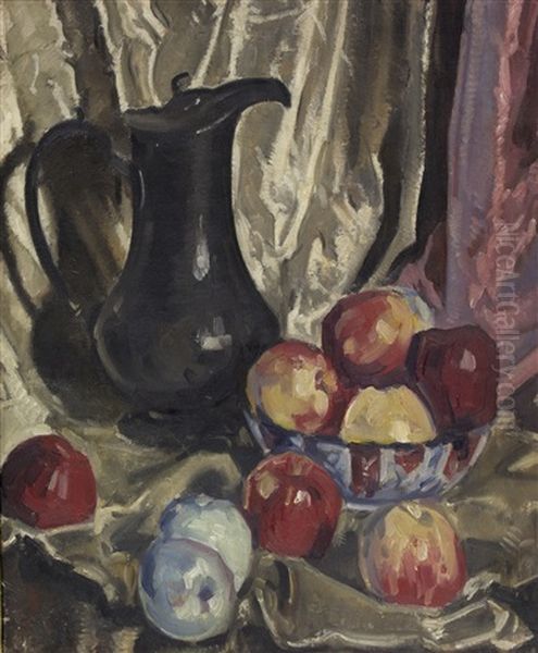 Still Life Jug And Apples Oil Painting by Walter Graham Grieve