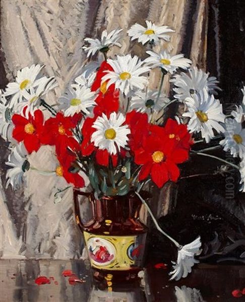 Mixed Flowers In A Copper Lustre Jug Oil Painting by Walter Graham Grieve