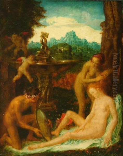 Venus At Her Toilet Oil Painting by Theodor Baierl