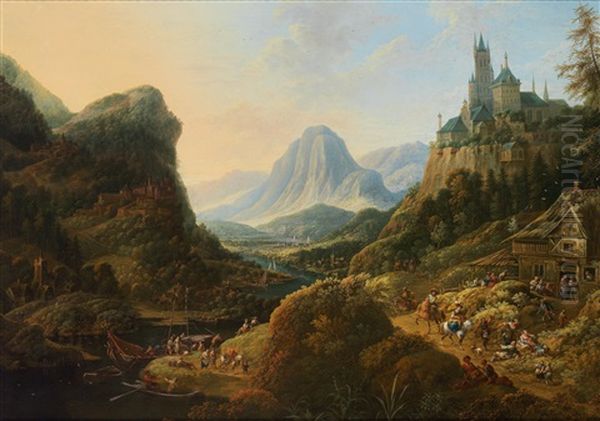 An Ideal Rhine Landscape With An Elevated Castle Oil Painting by Jan Griffier the Elder