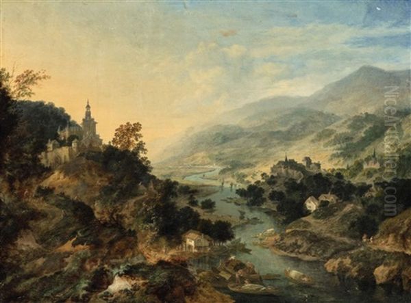 Two Panoramic River Landscapes by Jan Griffier the Elder