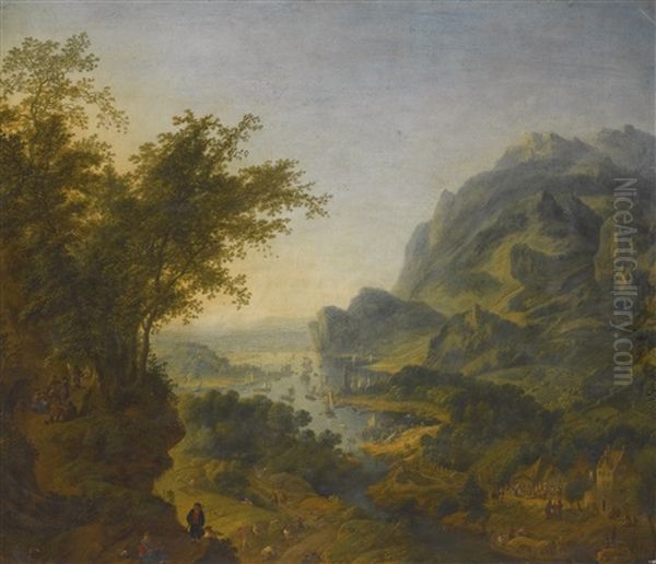 Rhenish Landscape With A Steep Forest Path On The Left Oil Painting by Jan Griffier the Elder