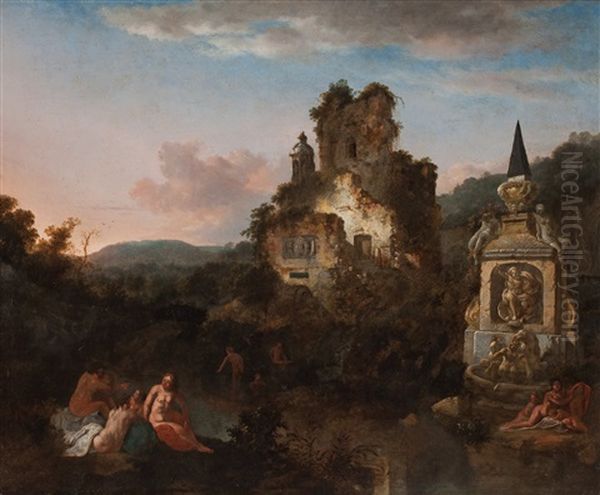 Landscape With Ruins And Figures Oil Painting by Jan Griffier the Elder