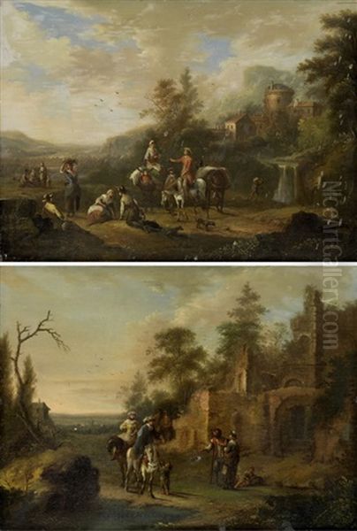 Begegnungen In Der Landschaft (pair) Oil Painting by Jan Griffier the Elder