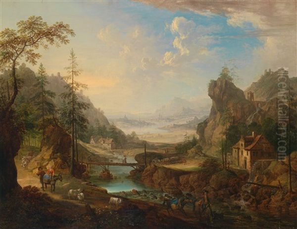 Eine Weite Fluslandschaft Oil Painting by Jan Griffier the Elder