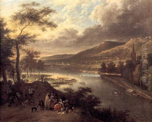 Famille De Bohemiens Devant Un Paysage De La Vallee Du Rhin Oil Painting by Jan Griffier the Elder