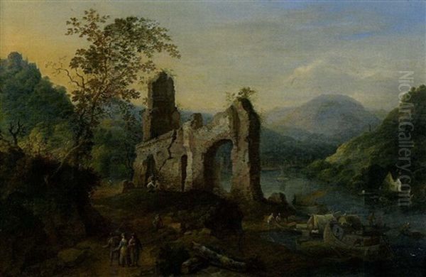 Paysans Pres D'une Ruine Oil Painting by Jan Griffier the Elder