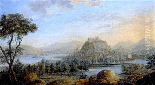 Vue De La Vallee Du Rhin Avec Un Bourg Fortifie by Jan Griffier the Elder