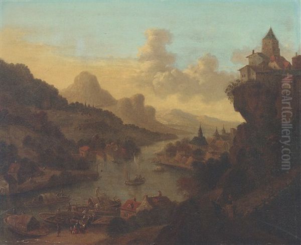 Paysage De La Vallee Du Rhin Oil Painting by Jan Griffier the Elder