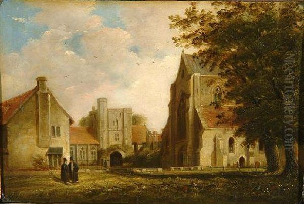 Beaufort Tower And Buildings And The Church Of The Hospital Of St. Cross, Near Winchester Oil Painting by Richard Augustin Baigent