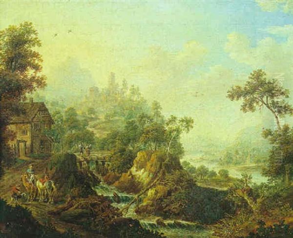 Paysage De La Vallee Du Rhin Avec Des Cavaliers by Jan Griffier the Elder