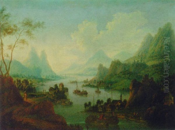 A Rhenish Landscape With A Town Beyond Oil Painting by Jan Griffier the Elder