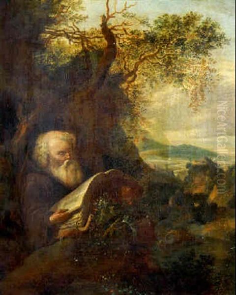 A Hermit Praying In A Landscape Oil Painting by Jan Griffier the Elder