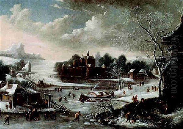 Paysage Hivernal Aux Patineurs Oil Painting by Jan Griffier the Elder