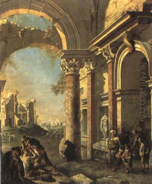 Italienische Ruienenlandschaften Mit Figuren Und  Gegenstuecke Oil Painting by Jan Griffier the Elder