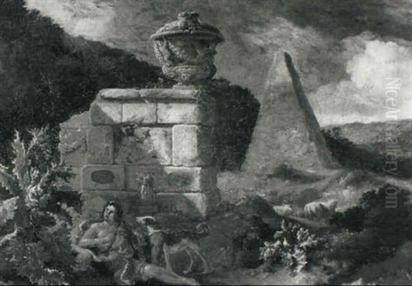 A Shepherd At Rest With A Dog By A Ruin by Jan Griffier the Elder