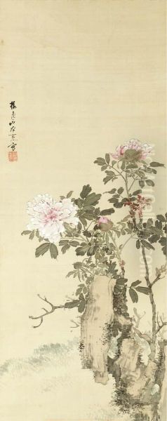 Peonies Oil Painting by Yamamoto Baiitsu