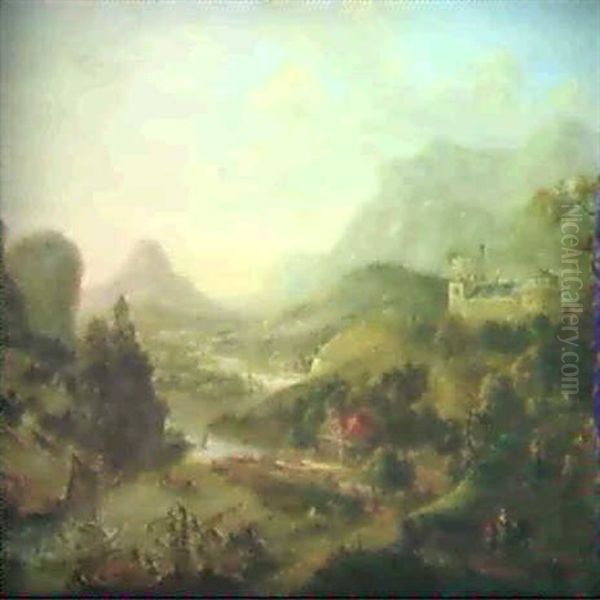 Belebte Flusslandschaft Oil Painting by Jan Griffier the Elder