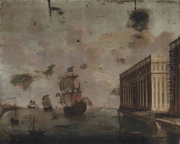 A Capriccio Of Greenwich Hospital From The Thames, Vessels Beyond Oil Painting by Jan Griffier the Younger