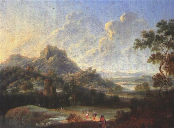 Tiefe Landschaft Mit Fluss Und Figurenstaffage Oil Painting by Jan Griffier the Younger