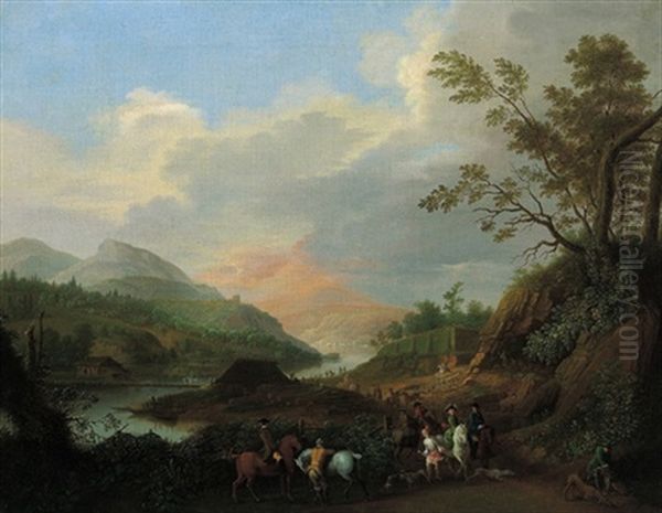 Rheinlandschaft Mit Eleganten Reitern Oil Painting by Jan Griffier the Younger