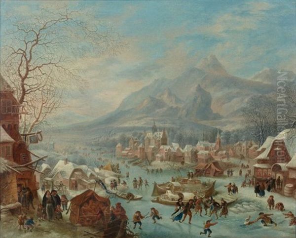 Paysage D'hiver Anime De Personnages Oil Painting by Robert Griffier