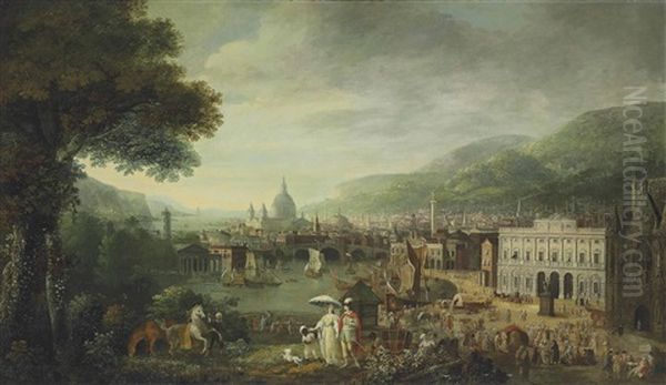 A Capriccio Of London As A Seaport, With The Bank Of England, Monument, Westminster Abbey, And Saint Paul's Cathedral Oil Painting by Robert Griffier