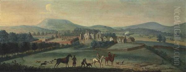 A View Of The Ruined Westby Hall, Yorkshire, With A Hunting Party In The Foreground Oil Painting by Robert Griffier