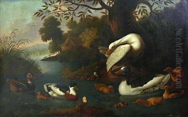 An Extensive Landscape With Ducks On A Pond Oil Painting by Robert Griffier