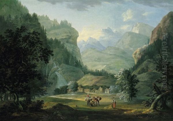 Hochgebirgslandschaft Mit Rastenden Reitern Und Maultieren Oil Painting by Robert Griffier