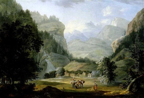 Hochgebirgslandschaft Mit Rastenden Bauern Und Maultieren Oil Painting by Robert Griffier