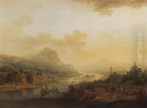 Ideale Rheinlandschaft Mit Reicher Personenstaffage. Abendstimmung Oil Painting by Robert Griffier