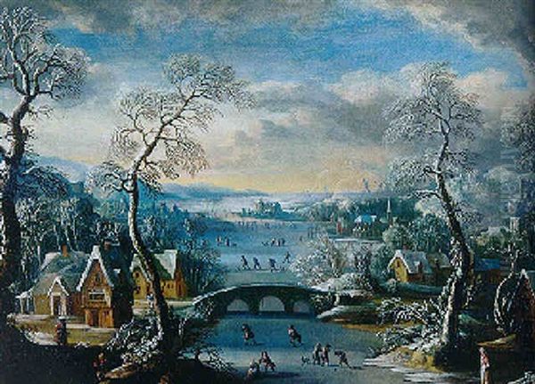 Paysage D'hiver Avec Patineurs Oil Painting by Robert Griffier