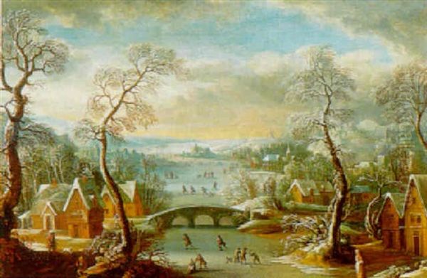 Paysage D'hiver Avec Patineurs Oil Painting by Robert Griffier