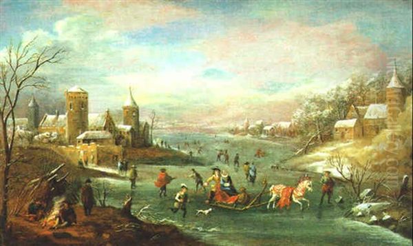 Winterlandschaft Mit Pferdeschlitten Auf Einem Flus Oil Painting by Robert Griffier