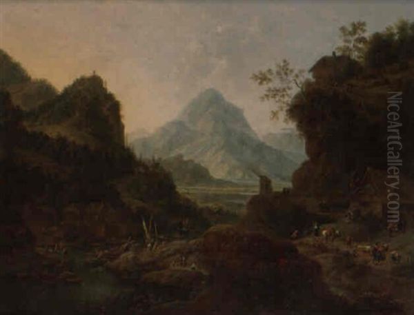 Paysage De Montagnes Au Bord Du Rhin Oil Painting by Robert Griffier