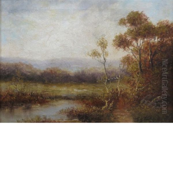 River Landscape; Fall Landscape With Pond (2 Works) Oil Painting by Thomas Bailey Griffin