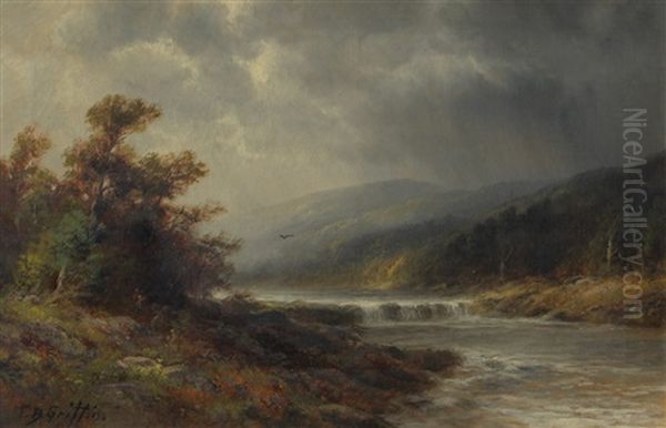 Stormy Day On The Delaware, An Overcast Day River Scene With Rapids Oil Painting by Thomas Bailey Griffin