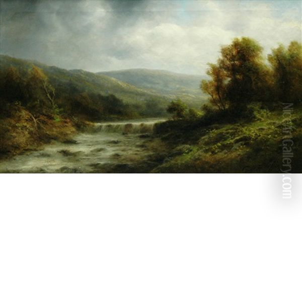 Landscape With Falls And Rapids, Cloudy Day Oil Painting by Thomas Bailey Griffin