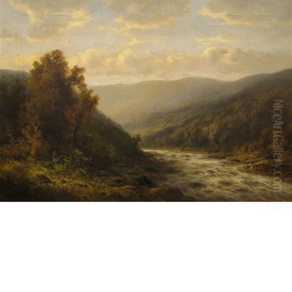 Landscape With Rapids, Blue Sky And Clouds Oil Painting by Thomas Bailey Griffin