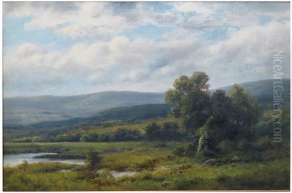 Summer Landscape With Pond And Distant Hills Oil Painting by Thomas Bailey Griffin