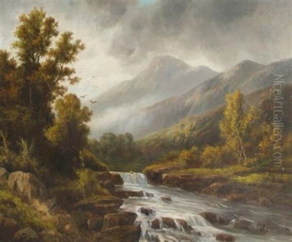 Mountain Landscape With Rushing Water Oil Painting by Thomas Bailey Griffin