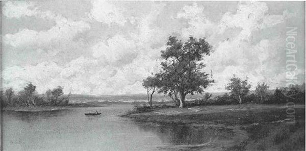 Fisherman On The Lake Oil Painting by Thomas Bailey Griffin