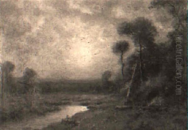 Moonlit River Landscape Oil Painting by Thomas Bailey Griffin