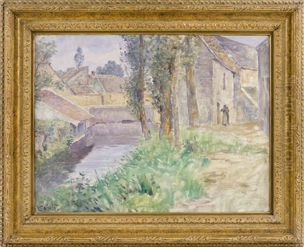 Town By A River, Possibly Giverny, France by Walter Griffin