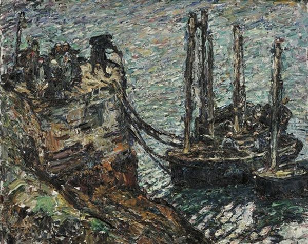 Finistere-breton Fishing Boats Oil Painting by Walter Griffin