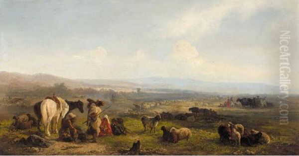 Travellers On The Caucasian Plain Oil Painting by Theodor Baikoff