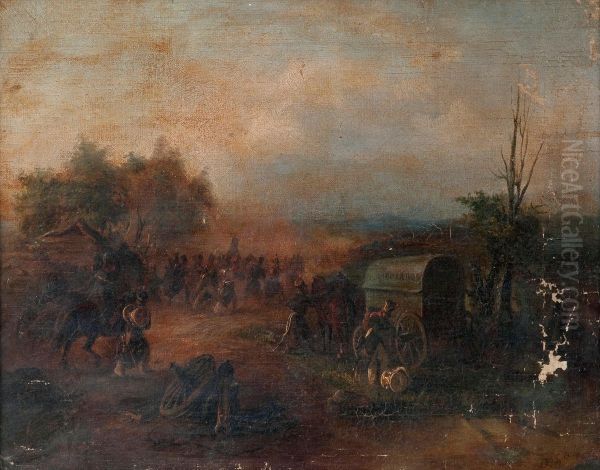 Battle Scene Oil Painting by Theodor Ilich Baikoff